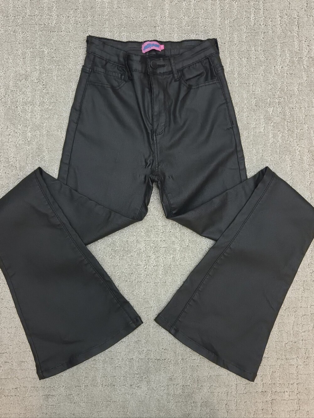 Edikted Black Faux Leather Coated Flare Pants Womens Medium Stretch